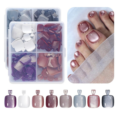 Wholesale 30PCS French Square Toe Nails Tips for Feet Luxury Cat Eye Wearable Feet Acrylic Press on Toe Nails for Nail Art Salon