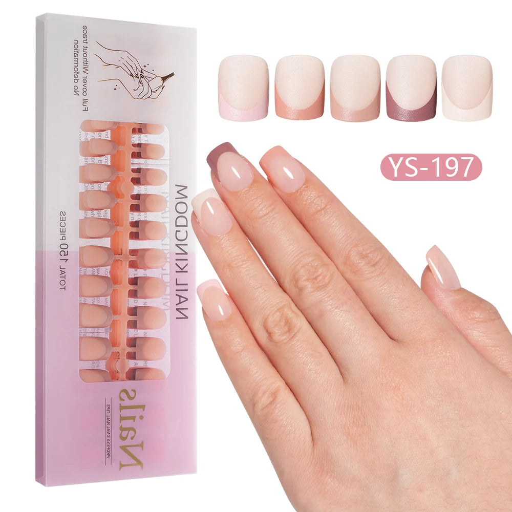 Wholesale Short Square Fake Nails 150pcs/Bag Full Cover Almond Coffin Press on Nails Art With Colorful French Tips
