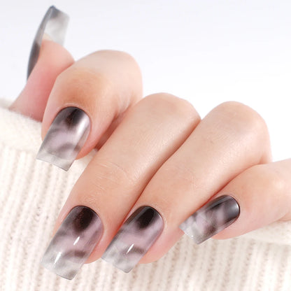 Hot Selling Custom 24PCS Press on Nails Gray Color Handmade Short Square Gel Press on Nails for Women Nail Art DIY Design