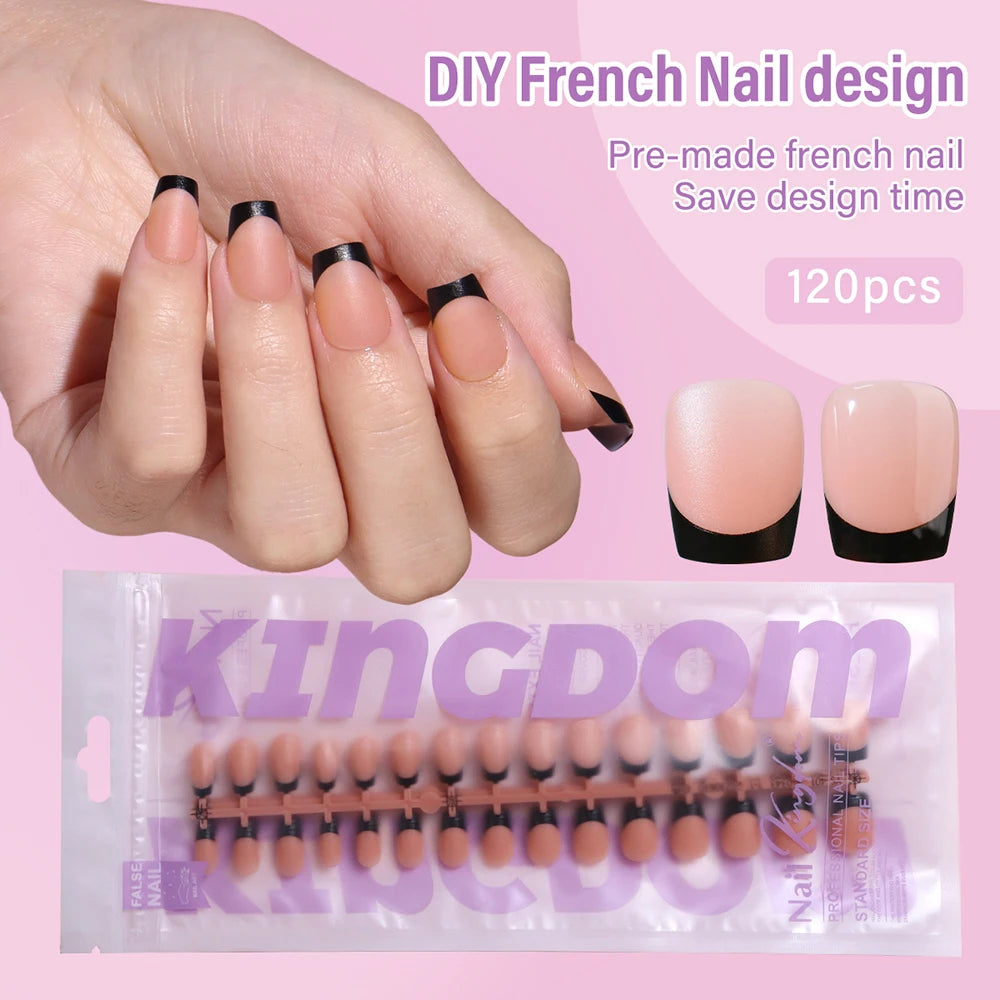 150pcs Wholesale Press on Gel Nails French White Black Tips Private Label Almond Square Coffin French Press on Nails Strip