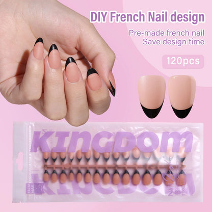 150pcs Wholesale Press on Gel Nails French White Black Tips Private Label Almond Square Coffin French Press on Nails Strip