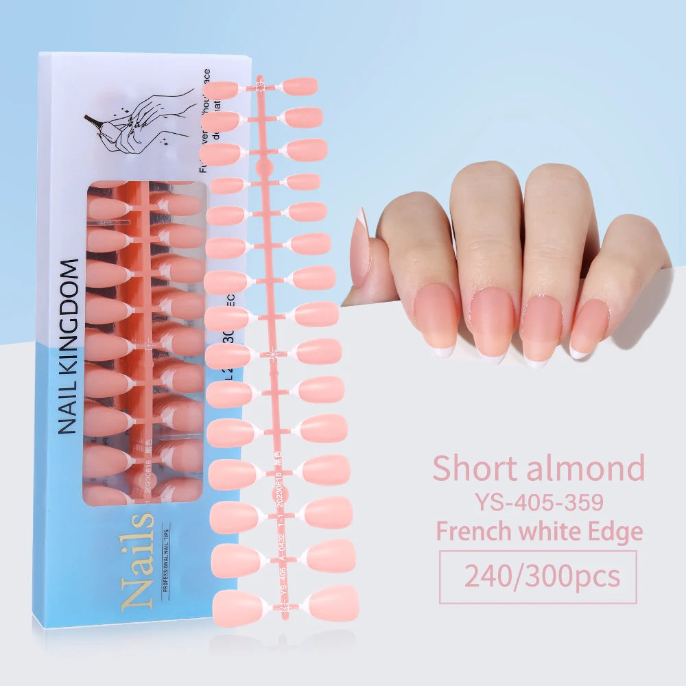 240pcs French Gel X Tips Press on Long Almond False Nails Premade Designed X Coat Tips Full Cover French Tip Press on Nails