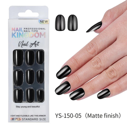 Custom Private Label 24pcs Short Round Solid Color Glittery Mirror False Nails Matte or Mirror Effect Press on Nails Set