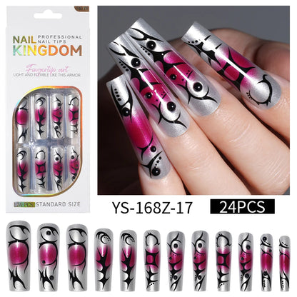 Private Label Wholesale Custom 24pcs French Style Press on Nail Long Square Rhinestone Luxury Press on Nails With Diamond
