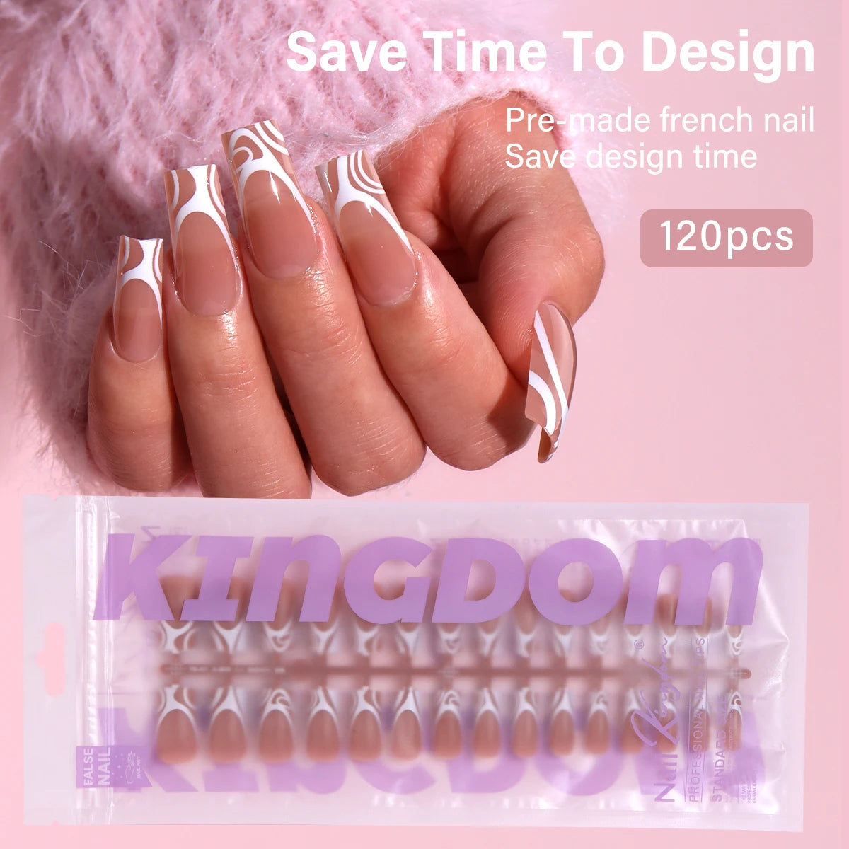 Factory Wholesales French False Matte Nails 120 Pcs Traceless Medium Square Soft Gel French Press on Nail for Nail Art Salon