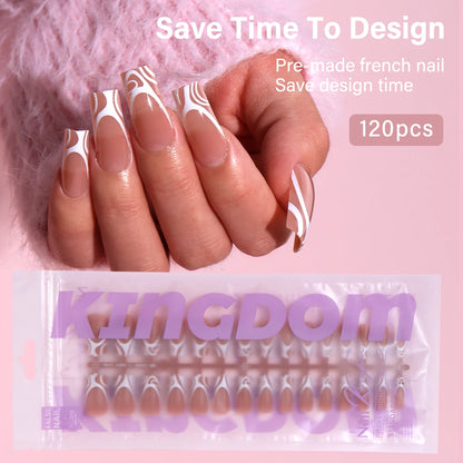 Factory Wholesales French False Matte Nails 120 Pcs Traceless Medium Square Soft Gel French Press on Nail for Nail Art Salon