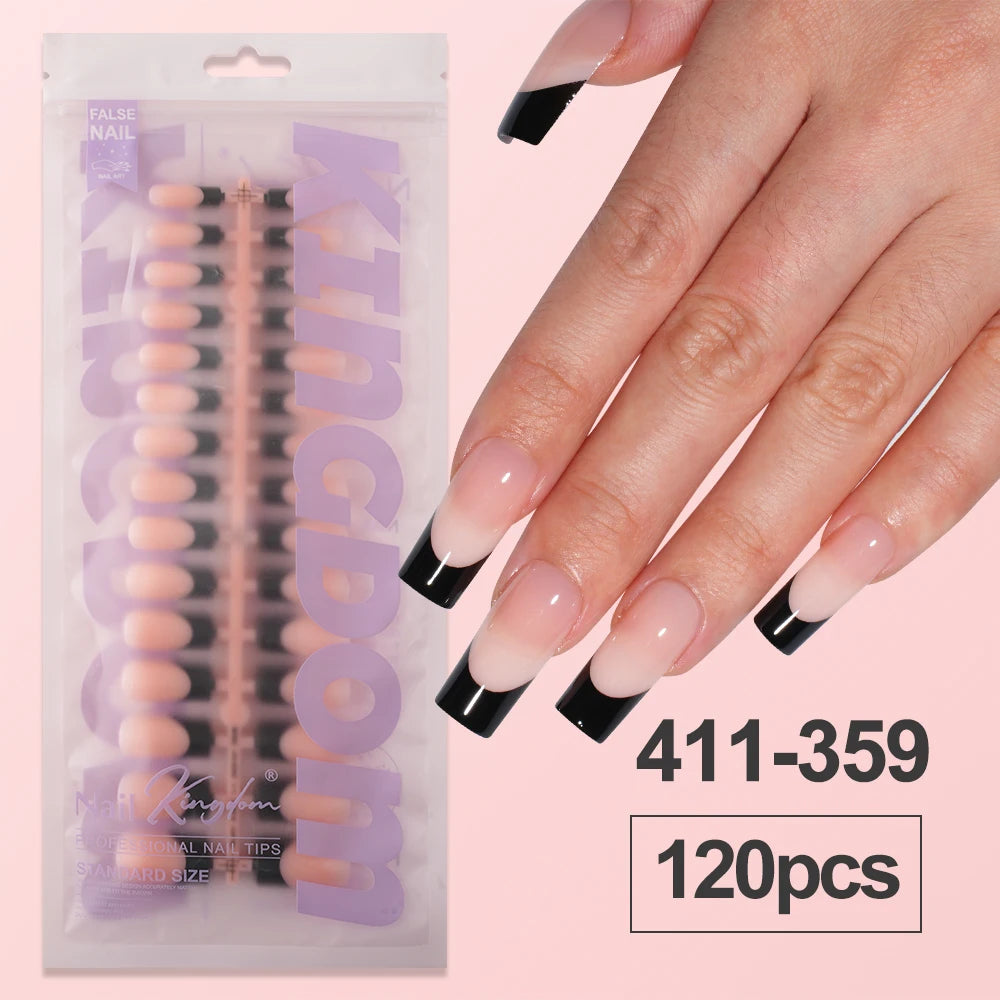 150pcs Wholesale Press on Gel Nails French White Black Tips Private Label Almond Square Coffin French Press on Nails Strip