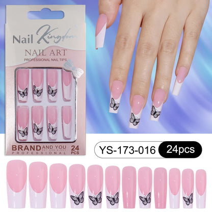 Wholesale Custom 24pcs Reusable Handmade Long Square Luxury French Tip Press on Nails for Nails Supplies Salon with Nail Tools