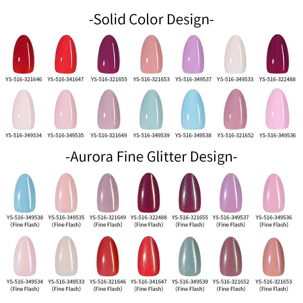 Nail Factory Custom 32pcs/30pcs Handmade Gel Nails Press on Full Cover Solid Color Aurora Glitter Almond Press on Nail Tips
