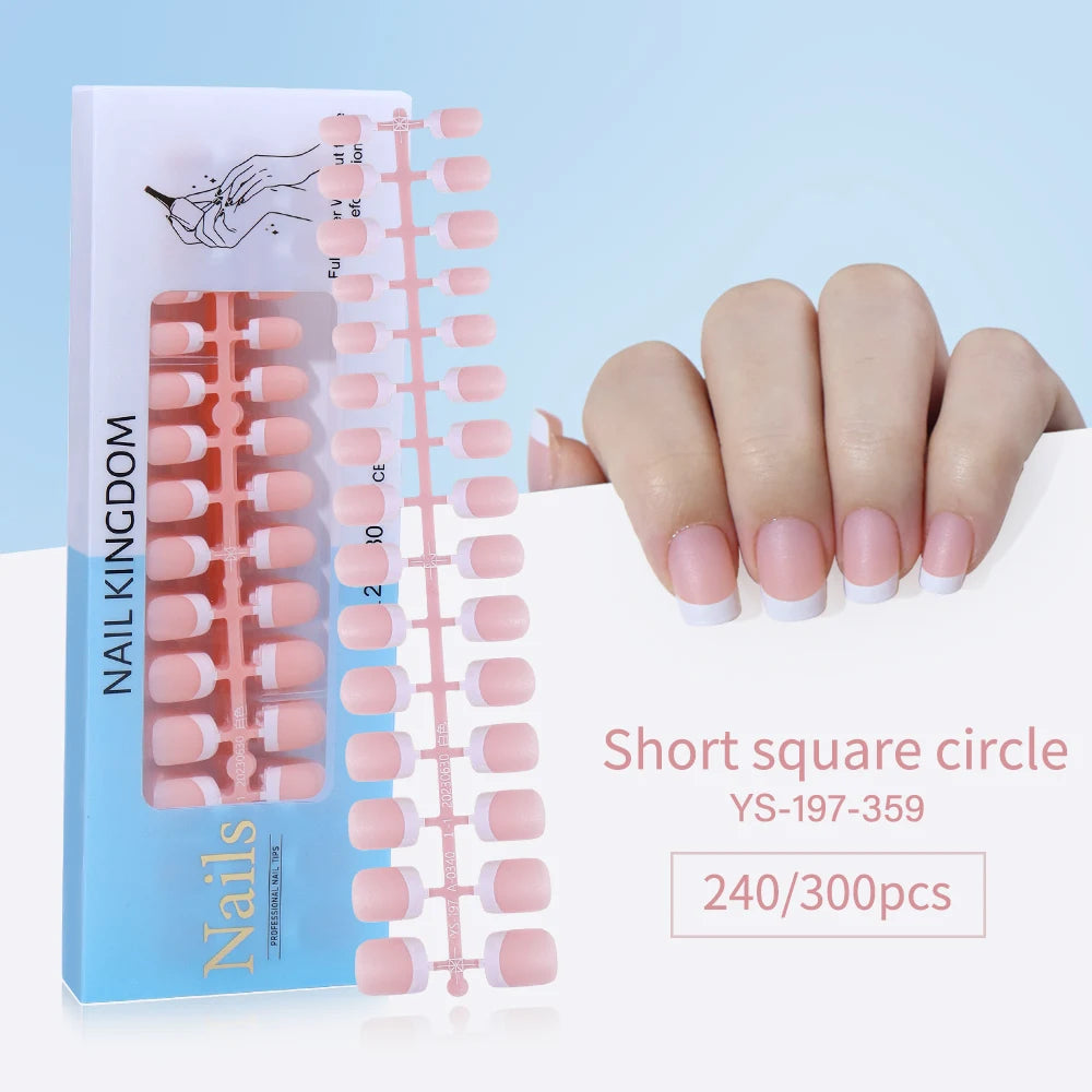 240pcs French Gel X Tips Press on Long Almond False Nails Premade Designed X Coat Tips Full Cover French Tip Press on Nails