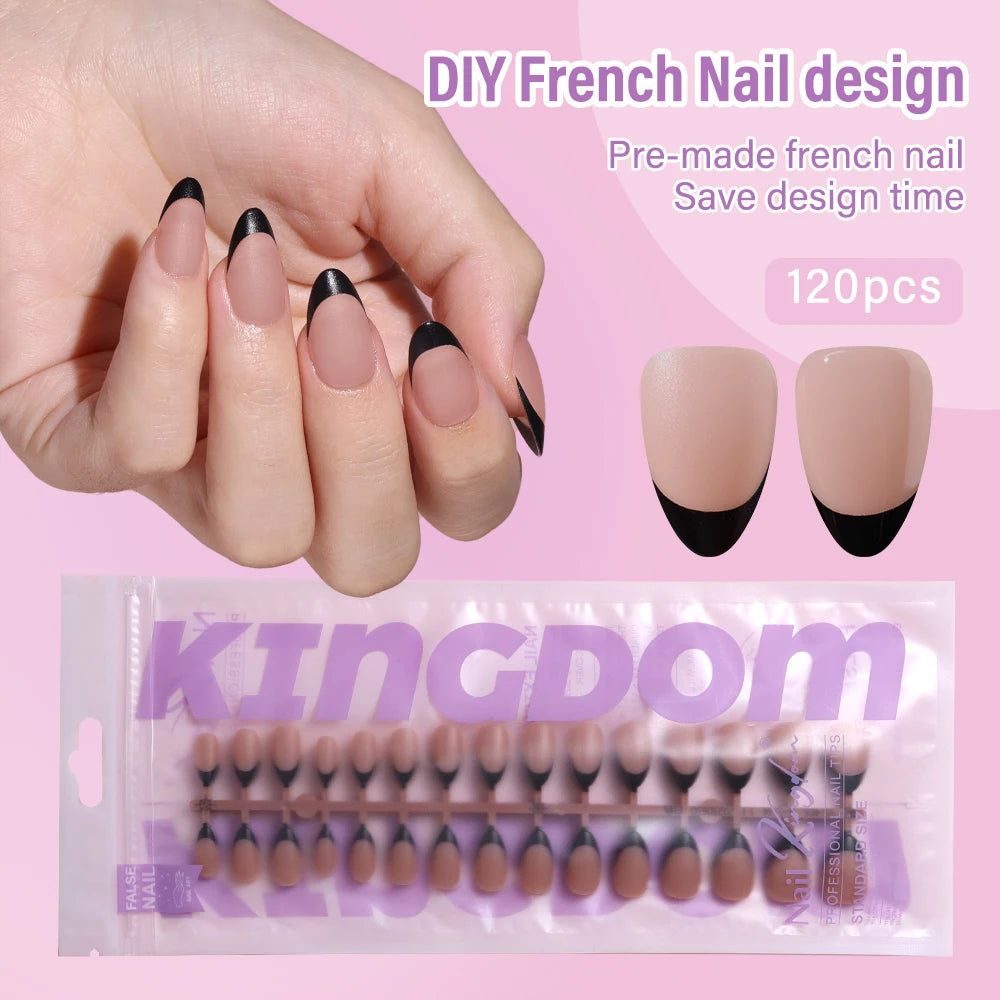 150pcs Wholesale Press on Gel Nails French White Black Tips Private Label Almond Square Coffin French Press on Nails Strip