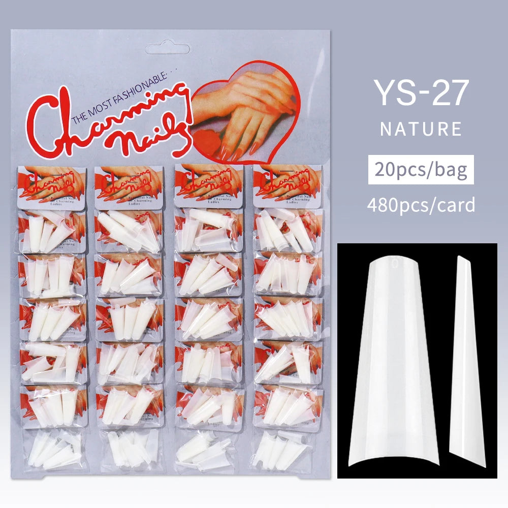 Nail Kingdom 480pcs 24Bags/Set Nail Tips Solid Color Clear Coffin/Square/Almond  Full Cover Nail Tips False Nail Wholesale