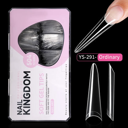 New Design OEM Long Stiletto False Nails 504pcs 12sizes Half Cover Soft Gel Traceless Natural Clear XXL Stiletto Nail Tips