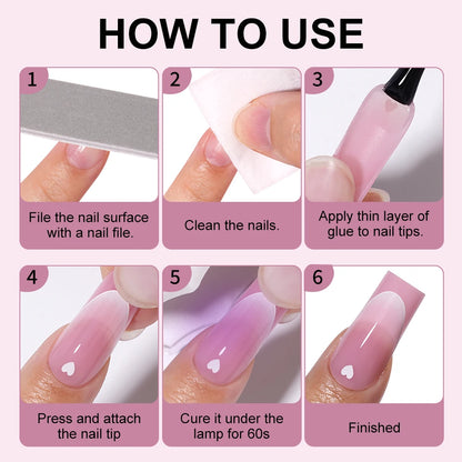 Wholesale 120pcs French Square False Nails Tip Brown Pink Heart Design Soft Gel Nails Press on French Tips