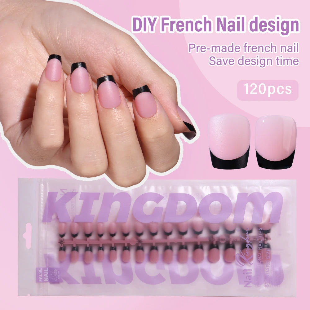 150pcs Wholesale Press on Gel Nails French White Black Tips Private Label Almond Square Coffin French Press on Nails Strip