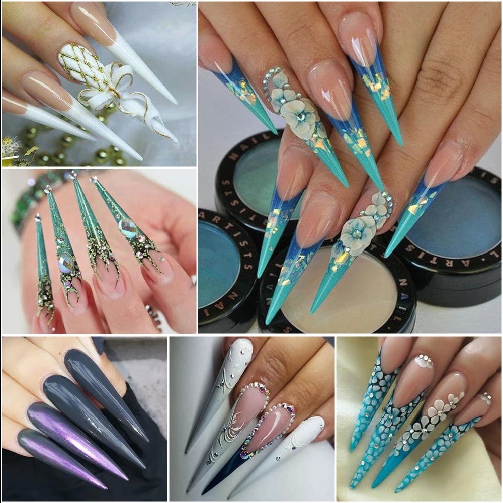 120 Pcs/box Extra Long Clear Natural Artificial Fingernails Acrylic False Nail Tips C Curve Pointed Stiletto Nail Art Tips