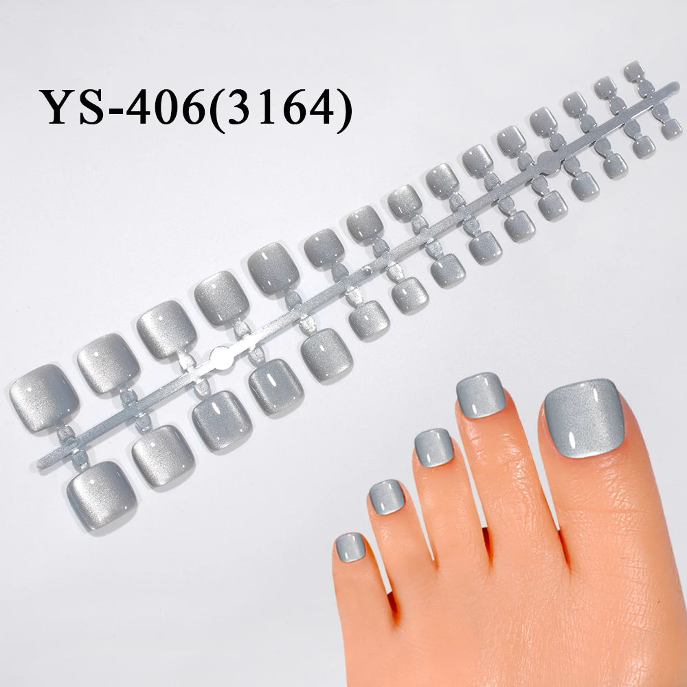 Wholesale 30PCS French Square Toe Nails Tips for Feet Luxury Cat Eye Wearable Feet Acrylic Press on Toe Nails for Nail Art Salon