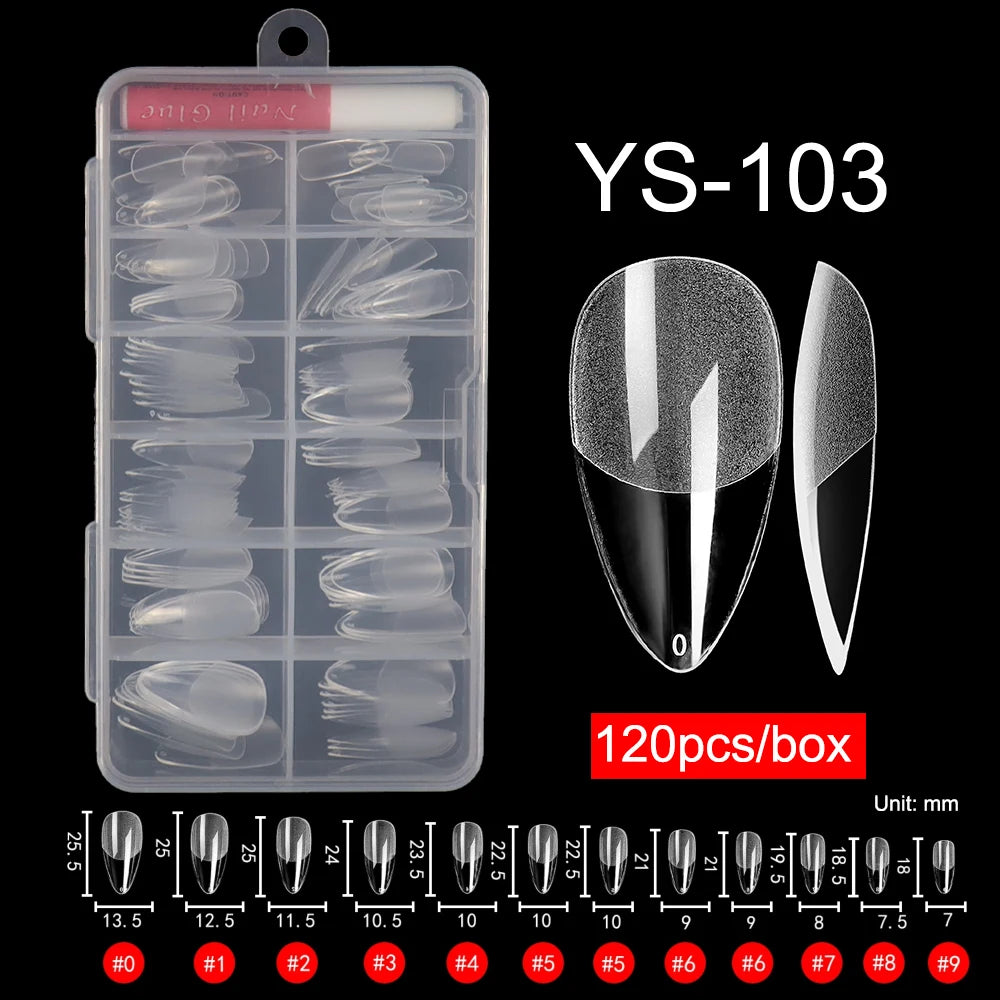 120 Pcs/Box Soft Gel Nails Art Tip Half Matte False Nails Coffin Stiletto Almond Square Full Cover Semi Frosted Nail Tips