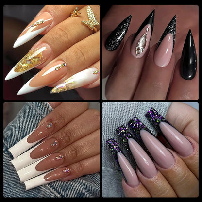 Wholesale ODM OEM Long Stiletto False Nails 240pcs 12sizes Traceless Half Cover Clear Long Stiletto Square Round Matte Nail Tips
