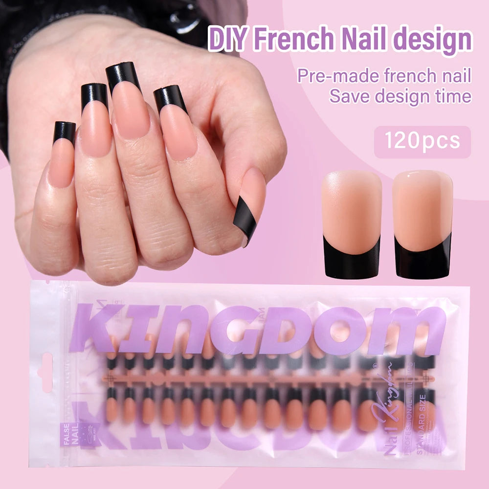 150pcs Wholesale Press on Gel Nails French White Black Tips Private Label Almond Square Coffin French Press on Nails Strip