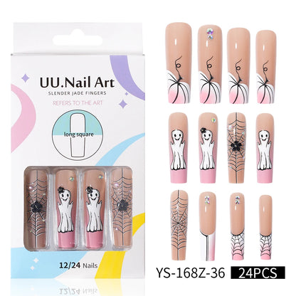 Private Label Wholesale Custom 24pcs French Style Press on Nail Long Square Rhinestone Luxury Press on Nails With Diamond