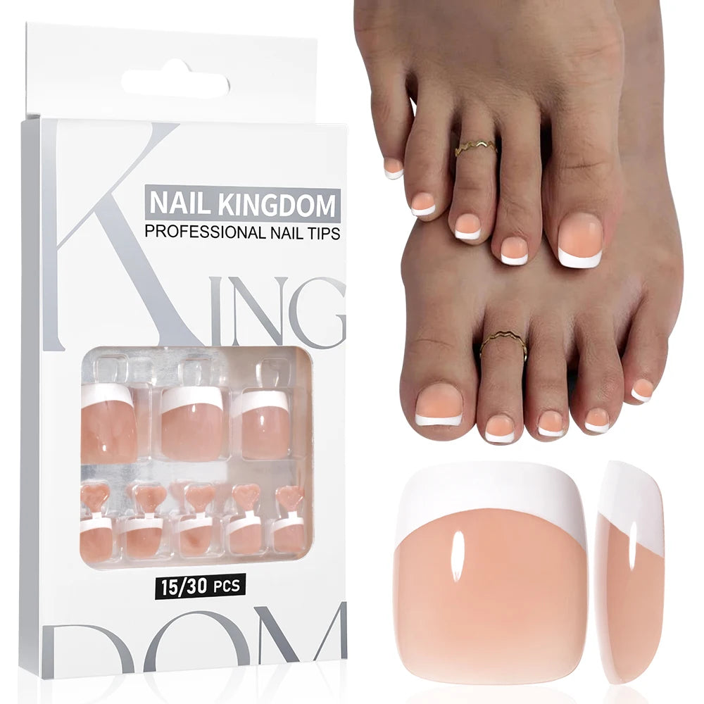 Foot Manicure 30pcs Nude Pink French White Tips Nails Press on Foot Nails Custom Toenails Short Square Press on Toe Nails