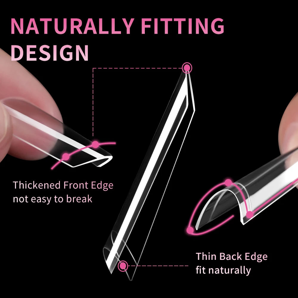 New Design OEM Long Stiletto False Nails 504pcs 12sizes Half Cover Soft Gel Traceless Natural Clear XXL Stiletto Nail Tips