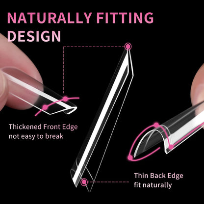 New Design OEM Long Stiletto False Nails 504pcs 12sizes Half Cover Soft Gel Traceless Natural Clear XXL Stiletto Nail Tips