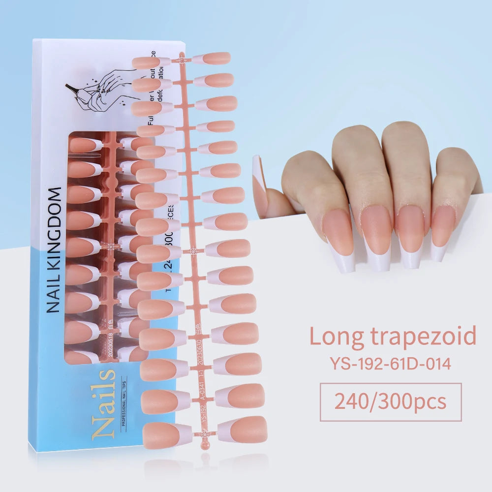 240pcs French Gel X Tips Press on Long Almond False Nails Premade Designed X Coat Tips Full Cover French Tip Press on Nails