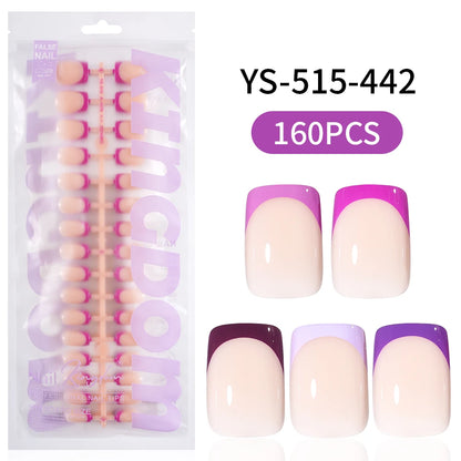 150PCS French Tip Press-On Nail Art Long Square Almond Full Cover Purple Solid Color for Finger Application Nail Supplier
