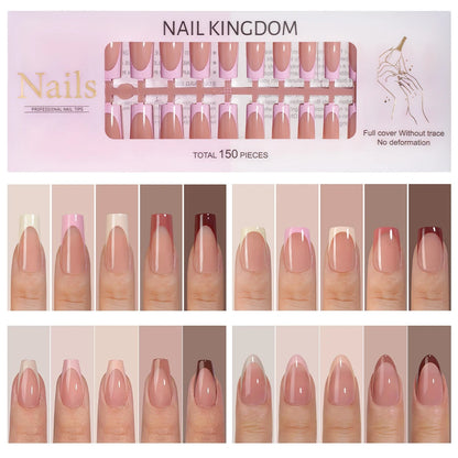 Wholesale Custom 150pcs Full Cover Square Press Acrylic Nails Art False Nails Colorful French Tips Coffin Pattern for Finger