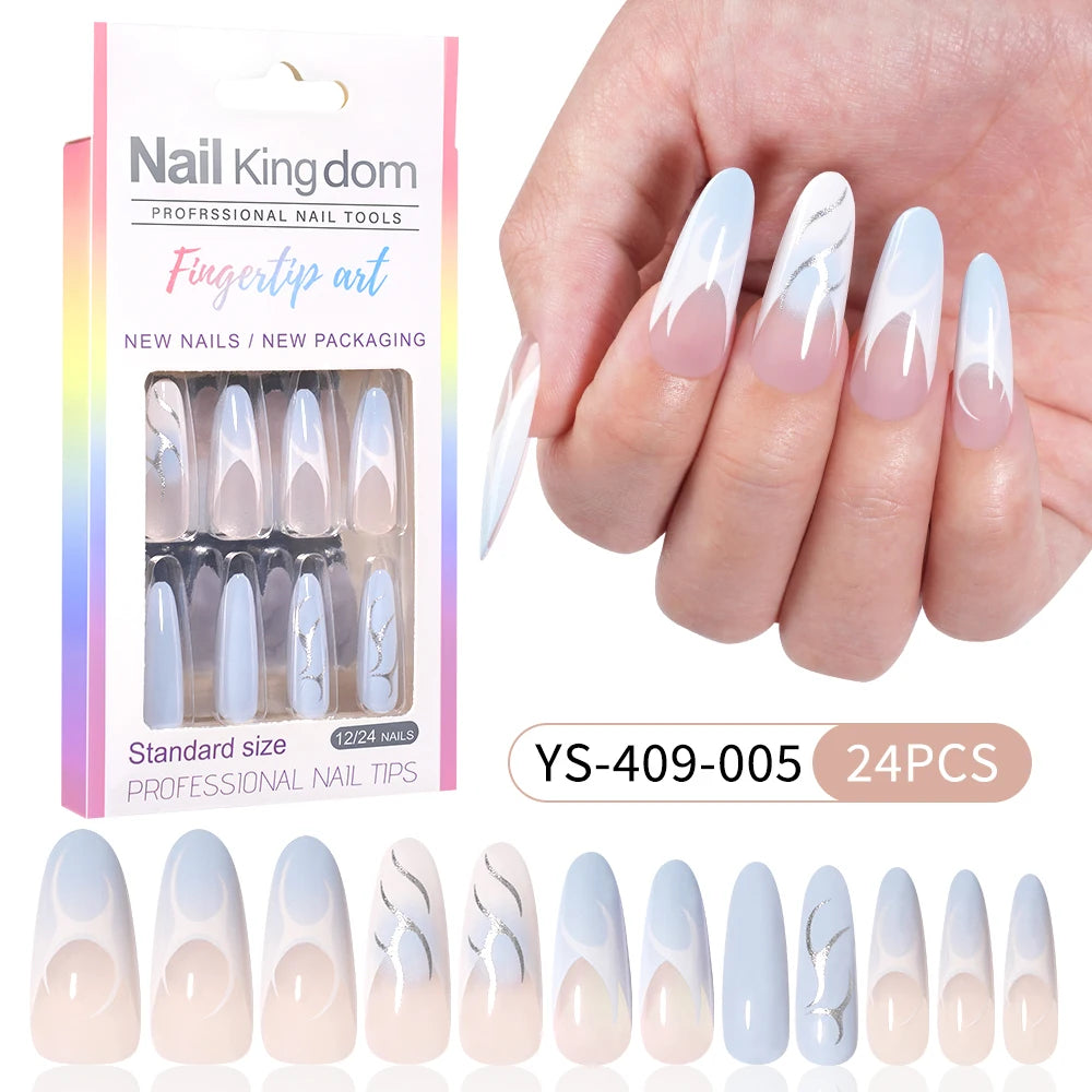 Wholesale 24pcs Custom Nail Art Salon Soft Gel Handmade Press on Nails Kit French Tip Manicure Acrylic Stick on Nails