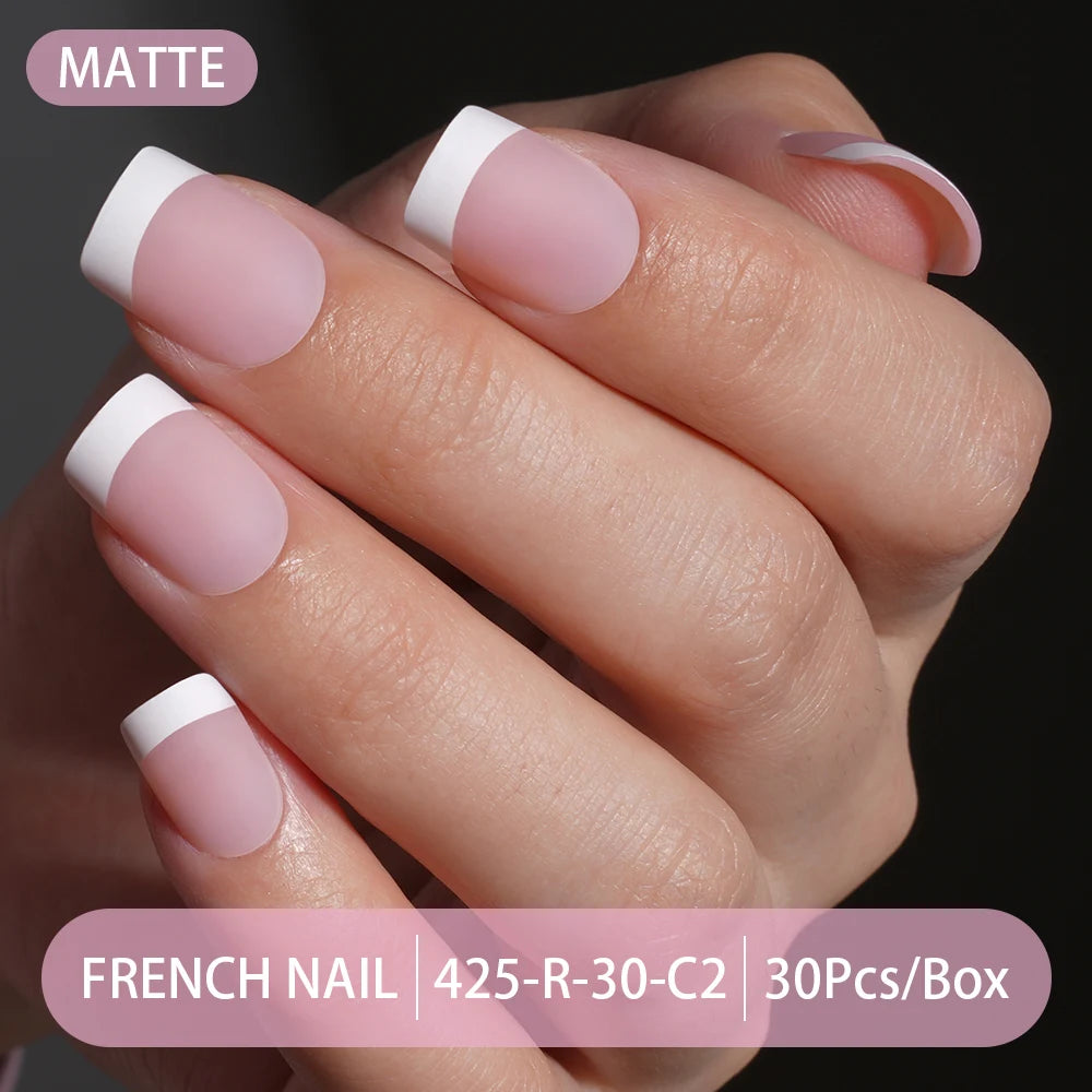 30pcs/box French Gel Nails Press on Nails