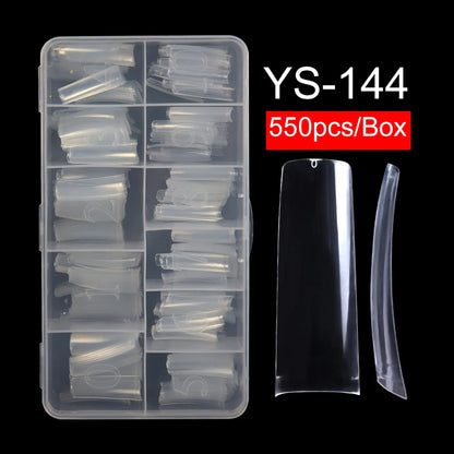 Acrylic French Half Cover 550Pcs/Box Nail Tips Long Square Nail Tips Clear Nature Color Nail Supplies