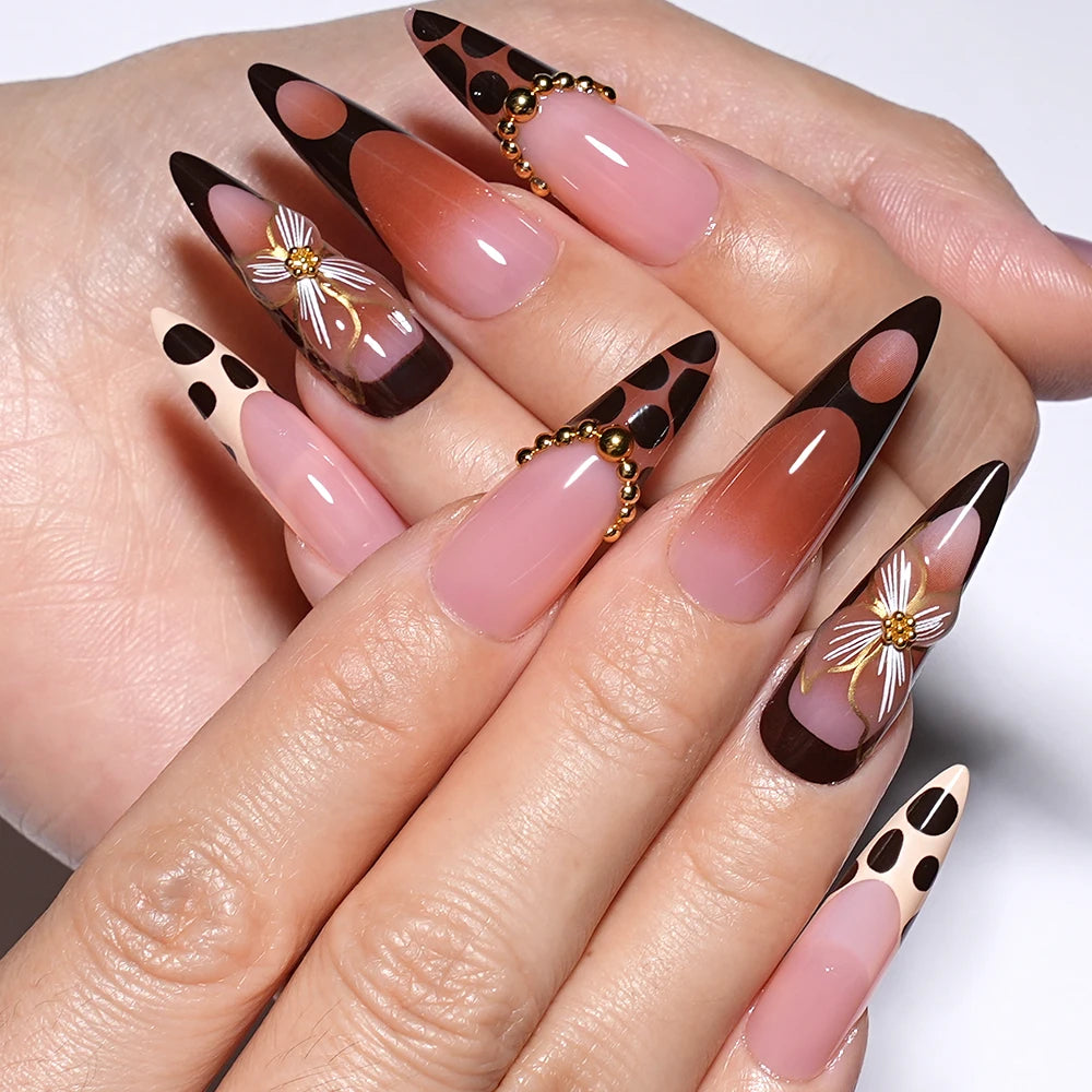 Wholesale 30pcs Custom 3D Diamond Luxury Flower Design Stick on Nails Acrylic French Tip Press on Nails for Nail Art Salon