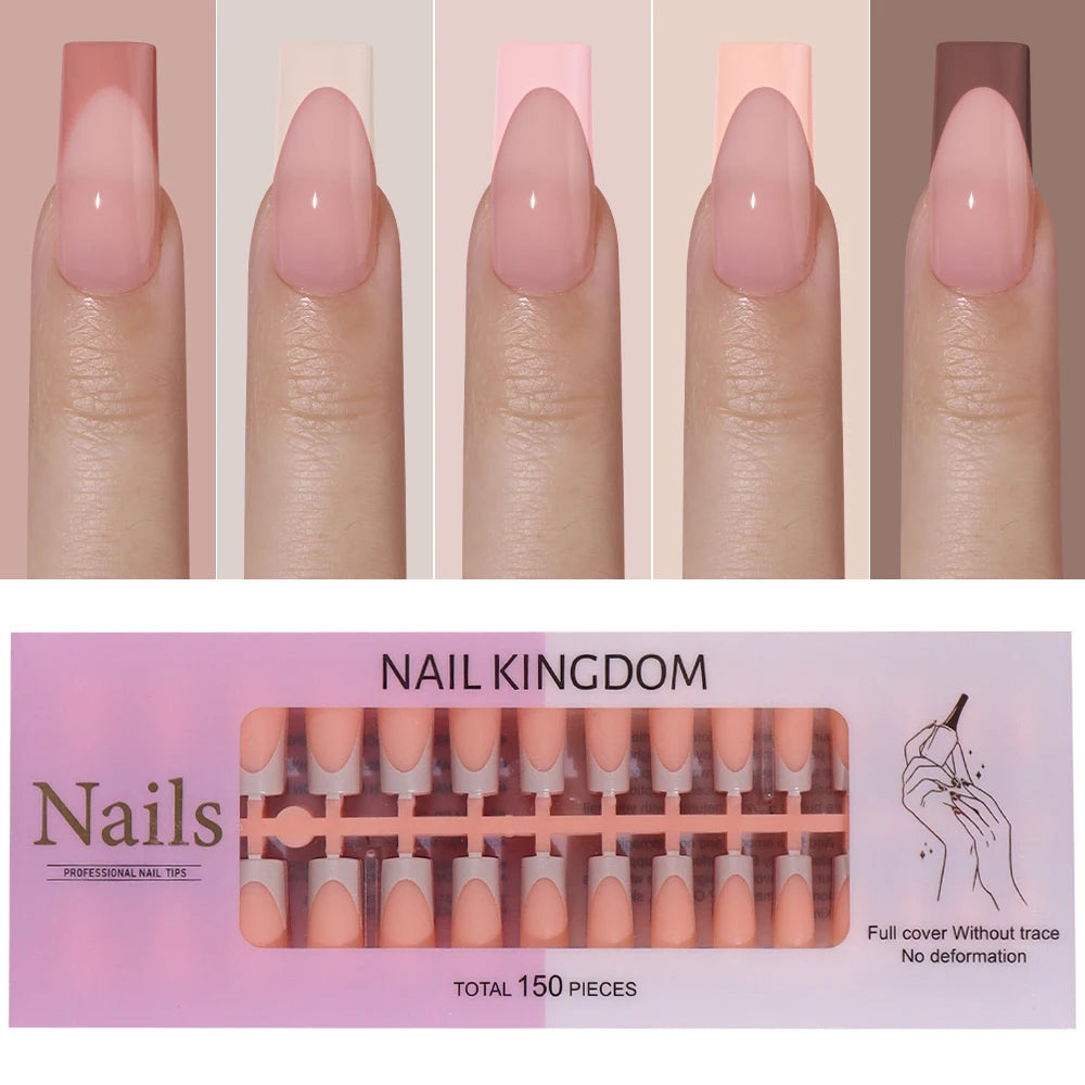 Private Label Wholesale 150pcs Private Label Soft Gel False Nail Nude Almond Square French Press on Nails for Nails Extension
