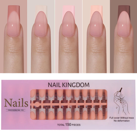 Private Label Wholesale 150pcs Private Label Soft Gel False Nail Nude Almond Square French Press on Nails for Nails Extension