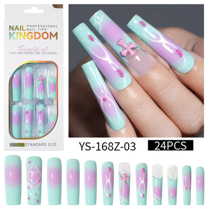 Private Label Wholesale Custom 24pcs French Style Press on Nail Long Square Rhinestone Luxury Press on Nails With Diamond