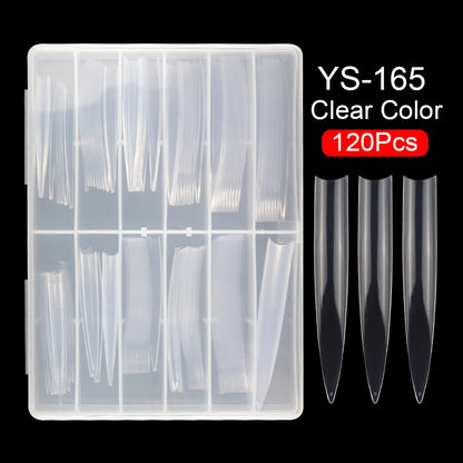 120 Pcs/box Extra Long Clear Natural Artificial Fingernails Acrylic False Nail Tips C Curve Pointed Stiletto Nail Art Tips