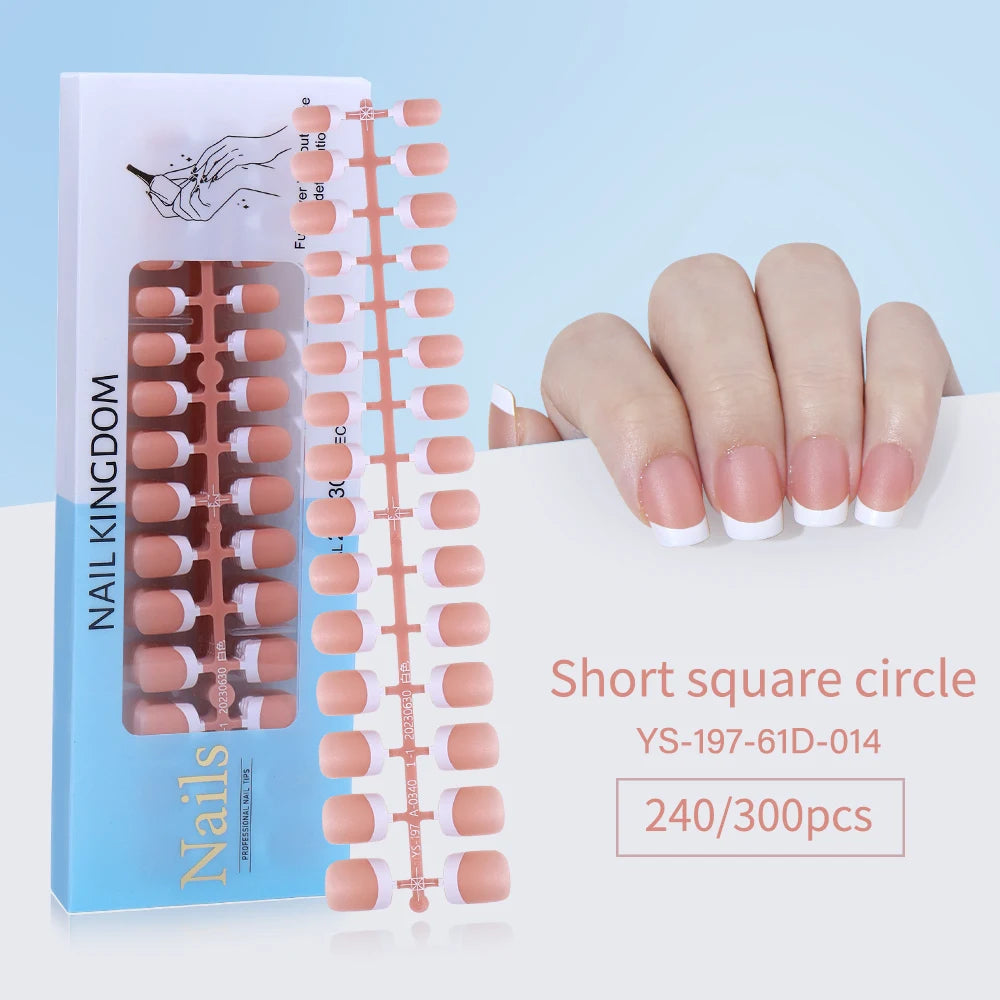 240pcs French Gel X Tips Press on Long Almond False Nails Premade Designed X Coat Tips Full Cover French Tip Press on Nails