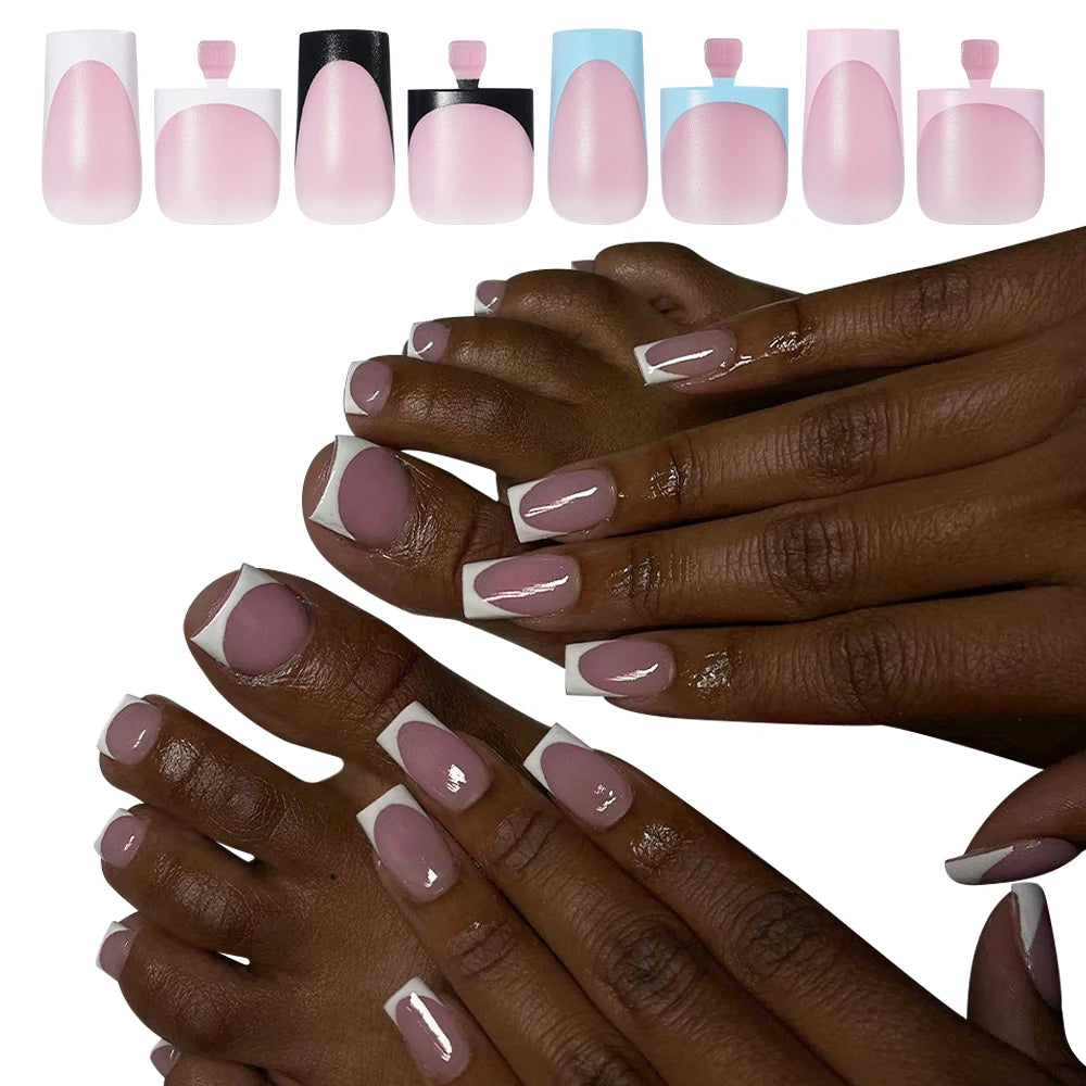 Factory Fake French Toenails Hand Nails Set 60pcs French White Black Tips Square French Soft Press on Acrylic Nails Set