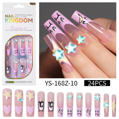 Private Label Wholesale Custom 24pcs French Style Press on Nail Long Square Rhinestone Luxury Press on Nails With Diamond
