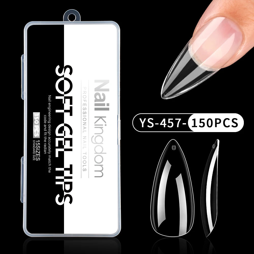 Wholesale False Nail Art Tips 15 Size Full Cover Traceless Transparent Clear Coffin Stiletto Square Almond Soft Gel Nail Tips