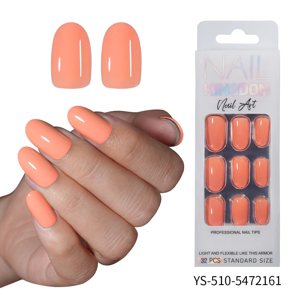 Private Label 30/32pcs Short Round False Nails Art Salon Wholesale Colorful Simple Handmade Solid Color Press on Nails for Women