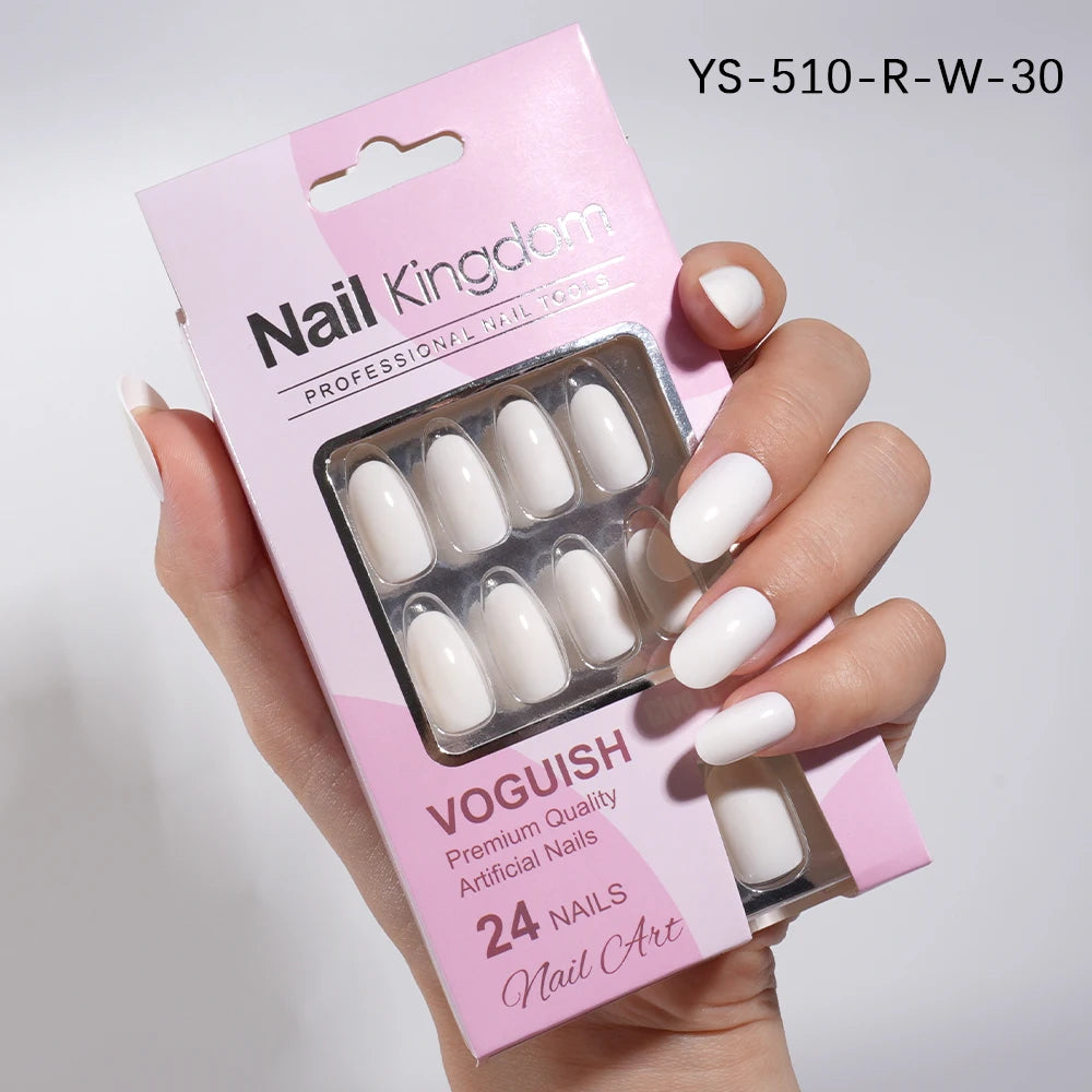 Wholesale 24pcs/box Short Nails Natural Decorated Artificial Fingernails Reusable Solid Color Press on Nails with Try on Window