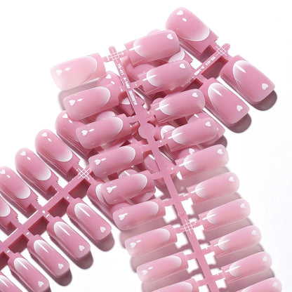 Wholesale 120pcs French Square False Nails Tip Brown Pink Heart Design Soft Gel Nails Press on French Tips