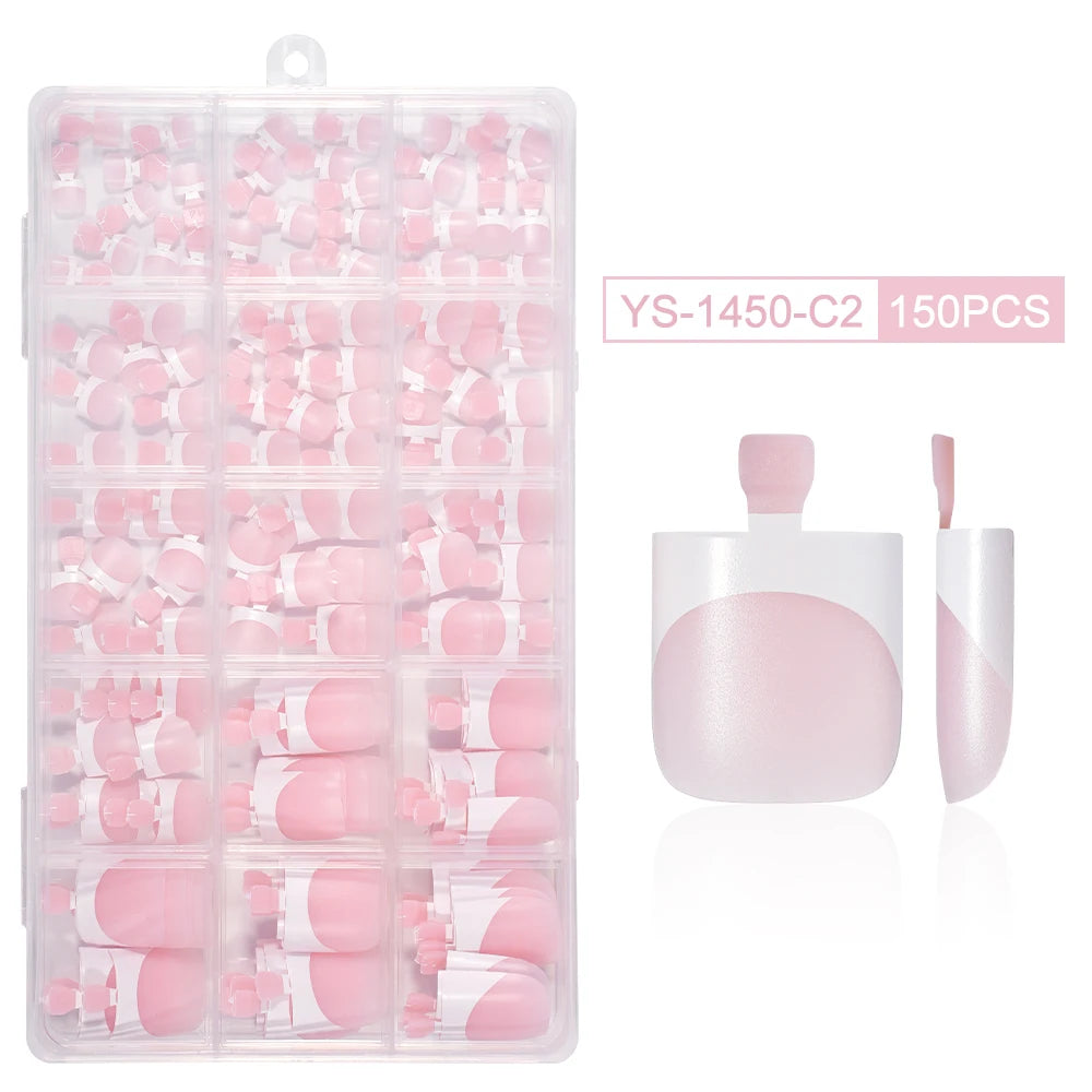 Custom 150pcs Press on Foot Nail Tips Artificial Fake Toenails Handmade Short Square French Soft Gel Press on Toe Nails