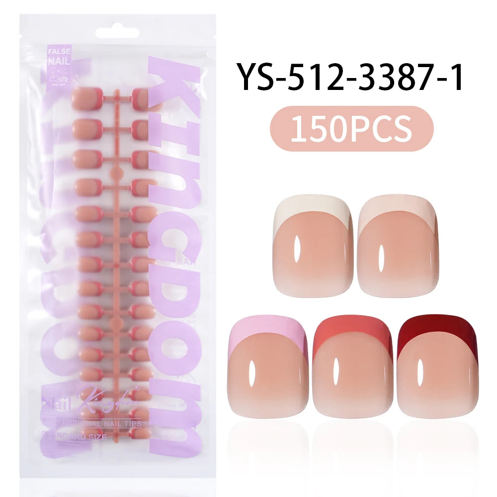 Wholesale Custom 150pcs Full Cover Square Press Acrylic Nails Art False Nails Colorful French Tips Coffin Pattern for Finger