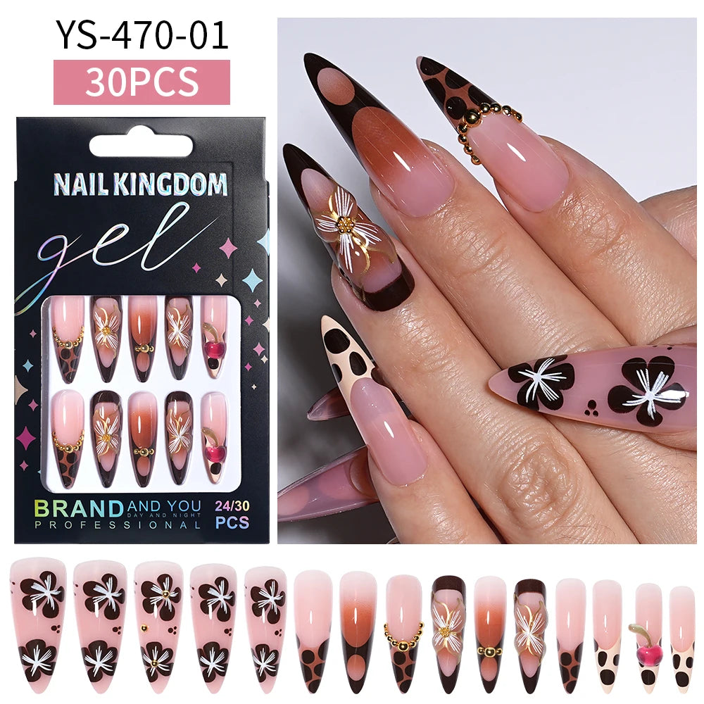 Wholesale 30pcs Custom 3D Diamond Luxury Flower Design Stick on Nails Acrylic French Tip Press on Nails for Nail Art Salon