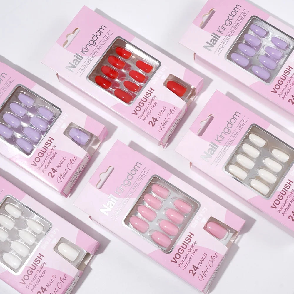 Wholesale 24pcs/box Short Nails Natural Decorated Artificial Fingernails Reusable Solid Color Press on Nails with Try on Window
